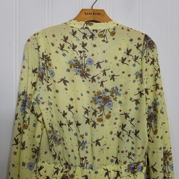 ModCloth Romper Womens Size M Yellow Floral Dragonfly Long Sleeve Jumper - Picture 9 of 14
